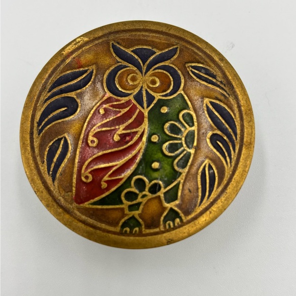 Vintage Enamel Owl Design Brass Trinket Box Made in India, Very Unique - Picture 1 of 4